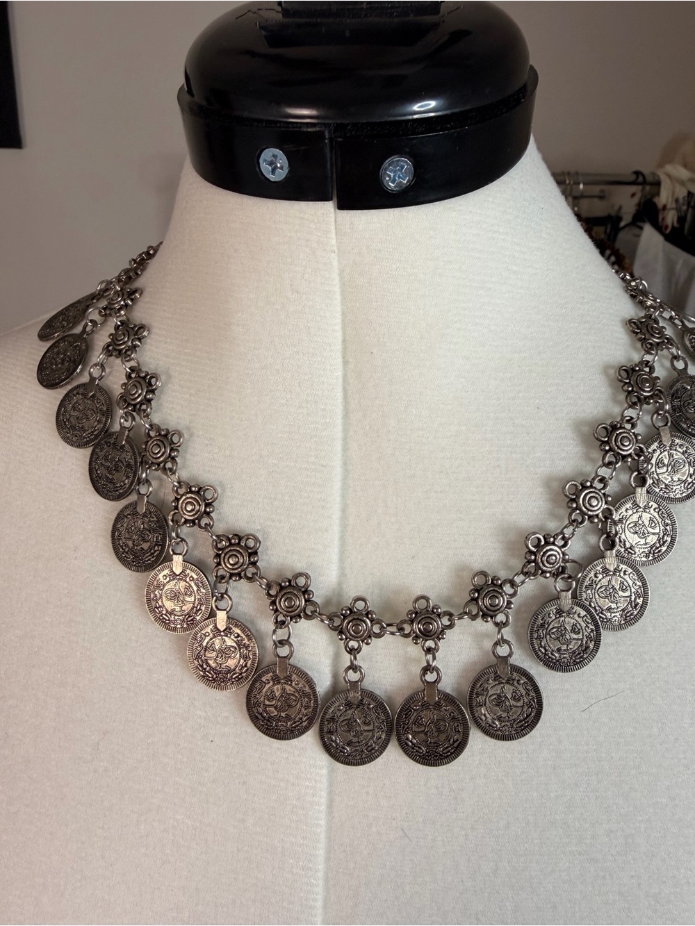 Vintage-Inspired faux Silver Coin Necklace - Women's Jewelry